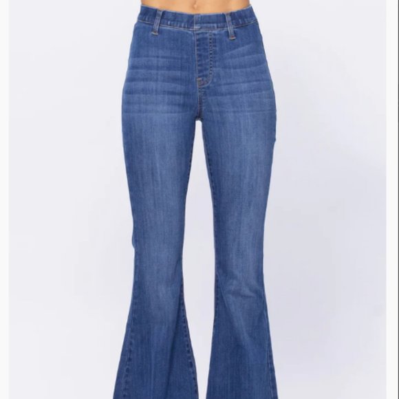 Judy Blue High Waist Pull-On Super Flare Jeans Jeggings Denim Blue Size 9/29 NWT - Picture 2 of 16